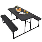 Set da Tavolo e Panche Pieghevoli Costway per Campeggio BBQ con Struttura in Acciaio Bianco/Nero