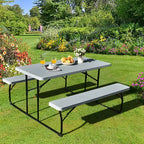 Set da Tavolo e Panche Pieghevoli Costway per Campeggio BBQ con Struttura in Acciaio Bianco/Nero