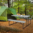 Set da Tavolo e Panche Pieghevoli Costway per Campeggio BBQ con Struttura in Acciaio Bianco/Nero