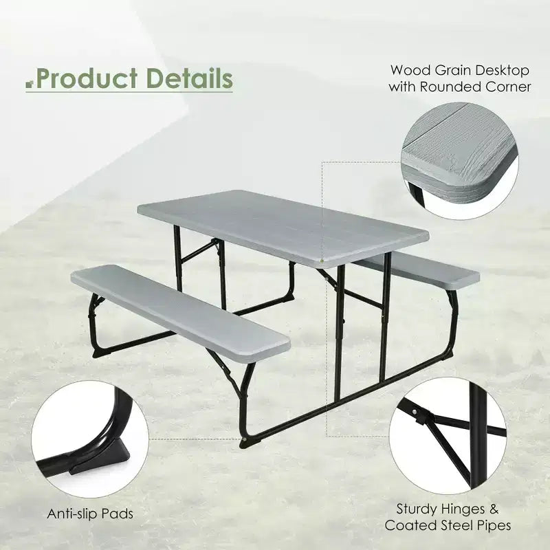 Set da Tavolo e Panche Pieghevoli Costway per Campeggio BBQ con Struttura in Acciaio Bianco/Nero