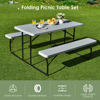 Set da Tavolo e Panche Pieghevoli Costway per Campeggio BBQ con Struttura in Acciaio Bianco/Nero