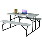 Set da Tavolo e Panche Pieghevoli Costway per Campeggio BBQ con Struttura in Acciaio Bianco/Nero