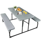 Set da Tavolo e Panche Pieghevoli Costway per Campeggio BBQ con Struttura in Acciaio Bianco/Nero