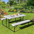Set da Tavolo e Panche Pieghevoli Costway per Campeggio BBQ con Struttura in Acciaio Bianco/Nero