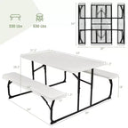 Set da Tavolo e Panche Pieghevoli Costway per Campeggio BBQ con Struttura in Acciaio Bianco/Nero