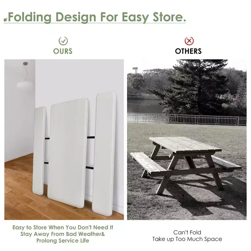 Set da Tavolo e Panche Pieghevoli Costway per Campeggio BBQ con Struttura in Acciaio Bianco/Nero