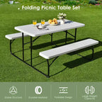 Set da Tavolo e Panche Pieghevoli Costway per Campeggio BBQ con Struttura in Acciaio Bianco/Nero