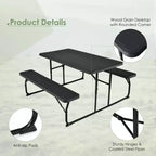 Set da Tavolo e Panche Pieghevoli Costway per Campeggio BBQ con Struttura in Acciaio Bianco/Nero