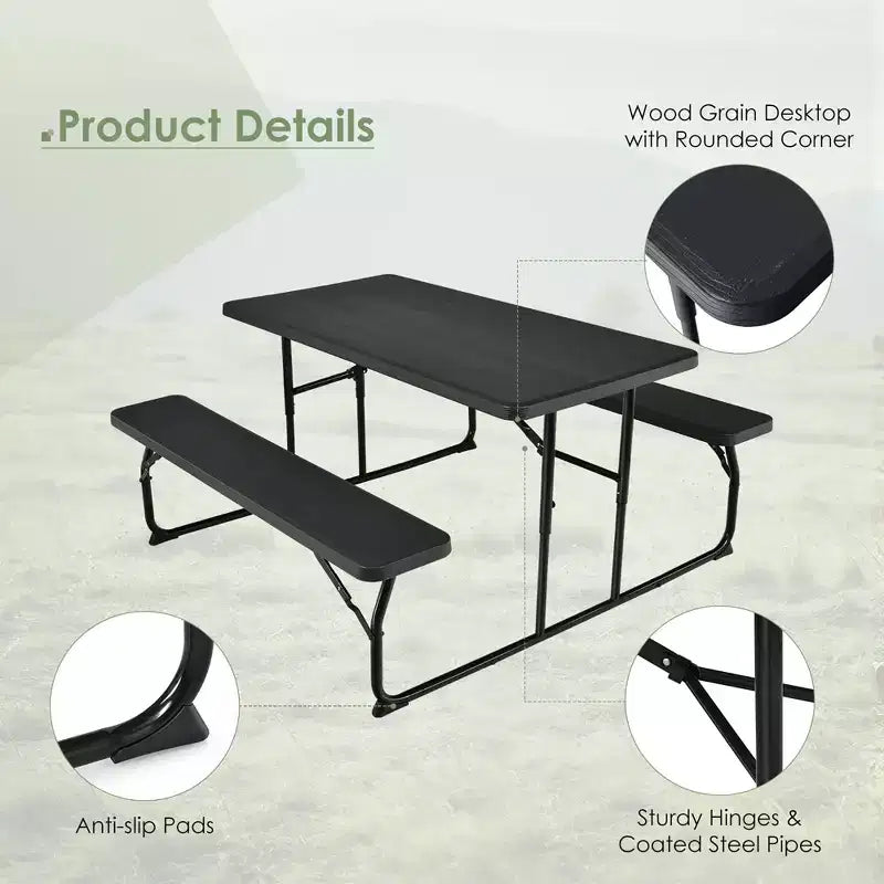 Set da Tavolo e Panche Pieghevoli Costway per Campeggio BBQ con Struttura in Acciaio Bianco/Nero