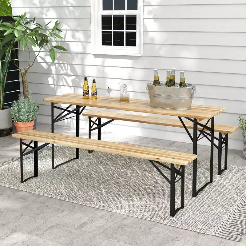 Outsunny Set Tavolo e Panche Pieghevoli Portatili da Picnic da 180 cm, Set Tavolo da Pranzo Pieghevole in Legno per Campeggio, Giardino, Attività all'Aperto