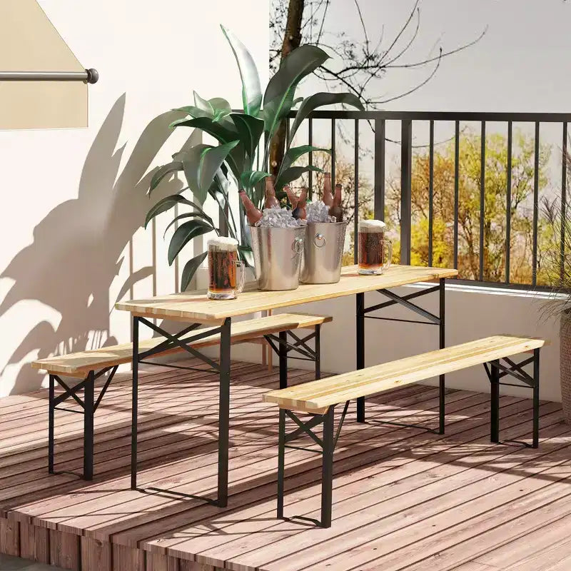 Outsunny Set Tavolo e Panche Pieghevoli Portatili da Picnic da 180 cm, Set Tavolo da Pranzo Pieghevole in Legno per Campeggio, Giardino, Attività all'Aperto