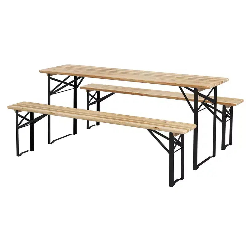Outsunny Set Tavolo e Panche Pieghevoli Portatili da Picnic da 180 cm, Set Tavolo da Pranzo Pieghevole in Legno per Campeggio, Giardino, Attività all'Aperto
