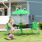 Outsunny Set Tavolo e Sedie Pieghevoli per Bambini, Tavolo da Picnic con Motivo a Rana Rimovibile e Ombrellone Parasole Regolabile in Altezza per Giardino, Cortile, Verde