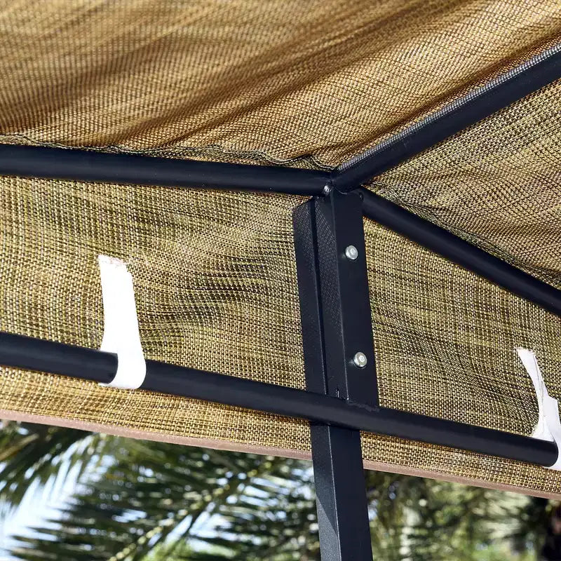 Outsunny Set Bar per Esterni da 3 Pezzi per 2 con Tettuccio, Tavolo Rettangolare con Ripiani & Due Sedie da Bar, Rete Traspirante