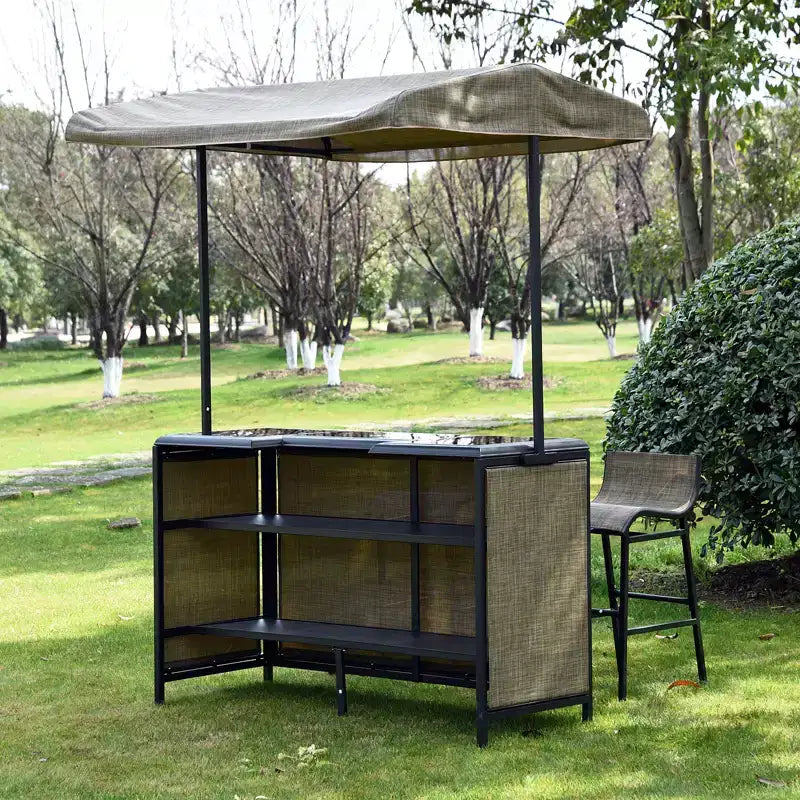 Outsunny Set Bar per Esterni da 3 Pezzi per 2 con Tettuccio, Tavolo Rettangolare con Ripiani & Due Sedie da Bar, Rete Traspirante
