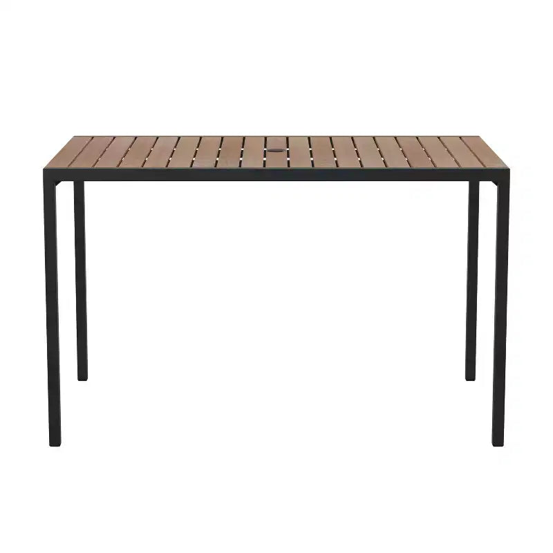 Tavolo da pranzo da patio Emma e Oliver 30 x 48 per tutte le stagioni in finto teak con struttura in acciaio - 4 posti a sedere