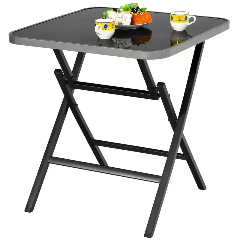 Costway Patio Folding Square Dining Table Aluminum Frame Tempered Glass top