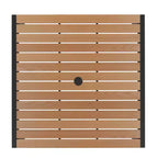 Set da tavolo da patio Emma and Oliver da 3 pezzi - Tavolo da pranzo in teak sintetico con foro per ombrellone e ombrellone con base zavorrata