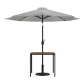 Set da tavolo da patio Emma and Oliver da 3 pezzi - Tavolo da pranzo in teak sintetico con foro per ombrellone e ombrellone con base zavorrata