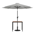 Set da tavolo da patio Emma and Oliver da 3 pezzi - Tavolo da pranzo in teak sintetico con foro per ombrellone e ombrellone con base zavorrata