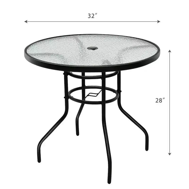 Costway Tavolo Rotondo da Giardino 32'' con Piano in Vetro Temperato e Struttura in Acciaio per Esterni, Piscina, Cortile