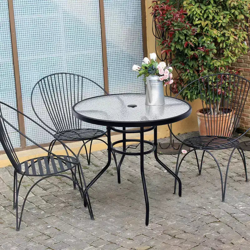 Costway Tavolo Rotondo da Giardino 32'' con Piano in Vetro Temperato e Struttura in Acciaio per Esterni, Piscina, Cortile