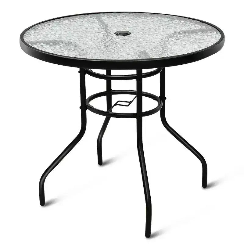 Costway Tavolo Rotondo da Giardino 32'' con Piano in Vetro Temperato e Struttura in Acciaio per Esterni, Piscina, Cortile