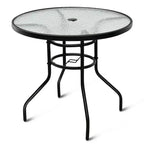 Costway Tavolo Rotondo da Giardino 32'' con Piano in Vetro Temperato e Struttura in Acciaio per Esterni, Piscina, Cortile