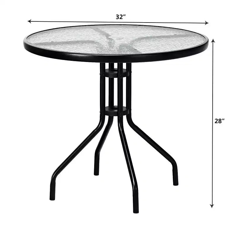 Costway Tavolo Rotondo da Esterno per Patio 32" con Piano in Vetro Temperato