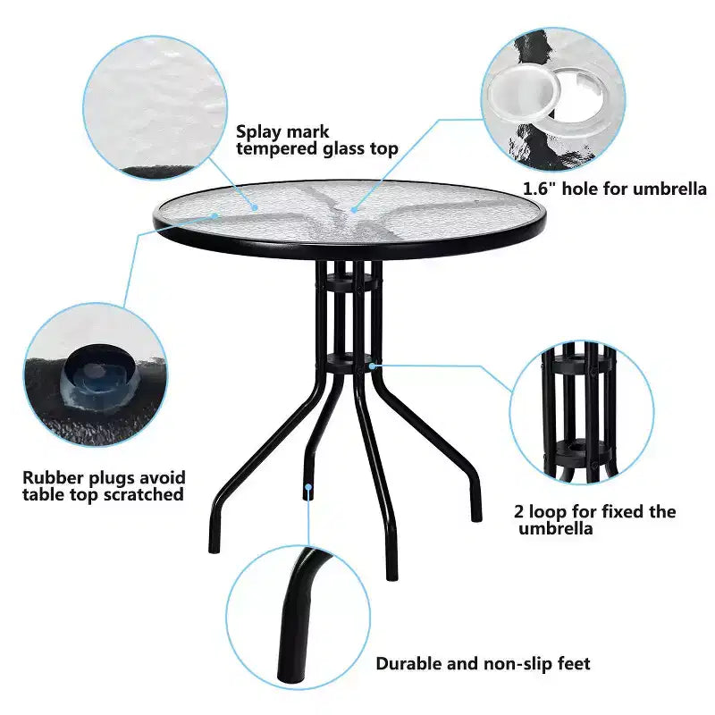 Costway Tavolo Rotondo da Esterno per Patio 32" con Piano in Vetro Temperato