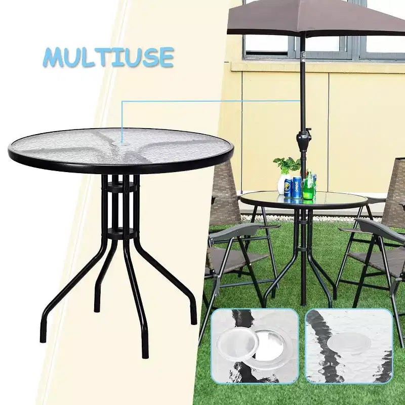 Costway Tavolo Rotondo da Esterno per Patio 32" con Piano in Vetro Temperato