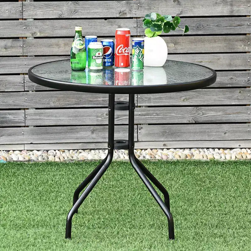Costway Tavolo Rotondo da Esterno per Patio 32" con Piano in Vetro Temperato
