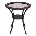 Costway Round Rattan Wicker Coffee Table Glass Top Steel Frame Patio Furni W/Lower Shelf