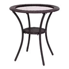 Tavolino da caffè rotondo in rattan e vimini Costway con ripiano in vetro e telaio in acciaio, arredamento da patio con ripiano inferiore