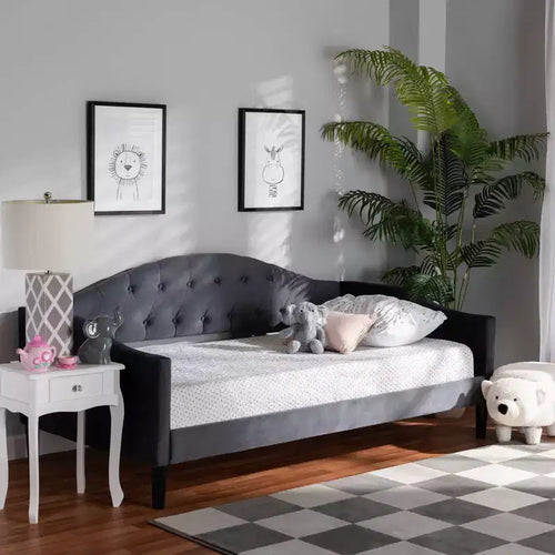 Divano-letto Benjamin in tessuto di velluto e legno - Baxton Studio