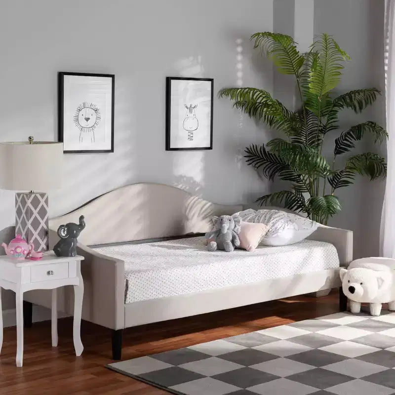 Divano letto Twin Milligan imbottito e in legno - Baxton Studio