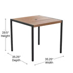 Merrick Lane - Tavolo da pranzo quadrato in finto teak da esterno con struttura in acciaio verniciato a polvere, ombrellone regolabile da 2,7 m e base