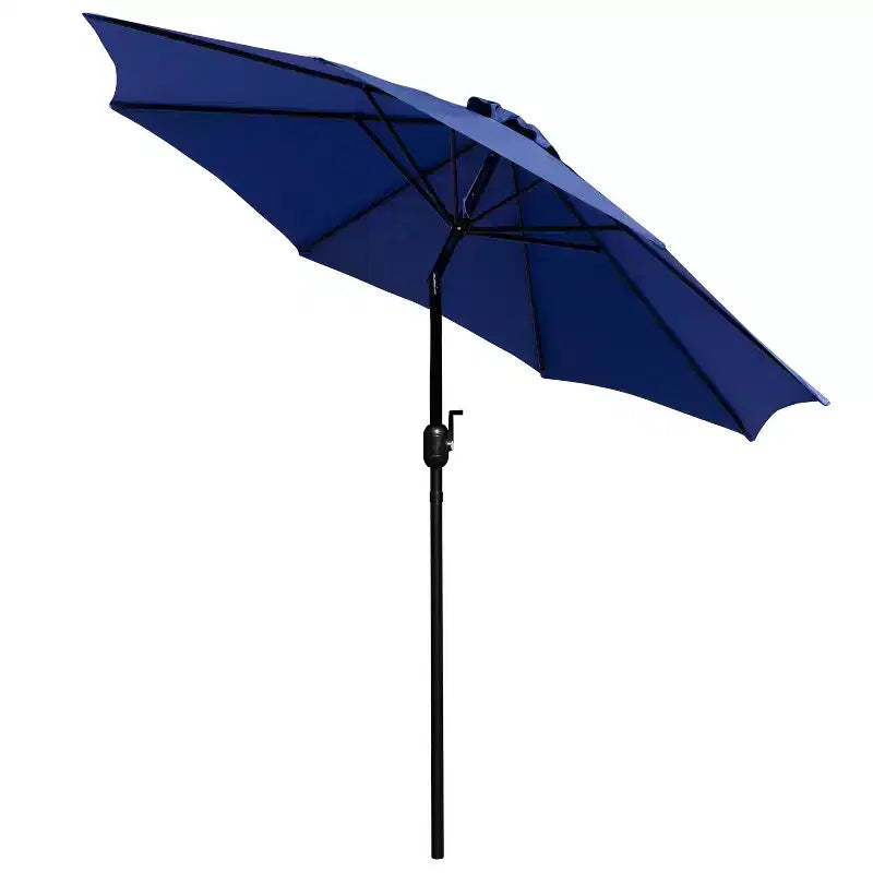 Merrick Lane - Tavolo da pranzo quadrato in finto teak da esterno con struttura in acciaio verniciato a polvere, ombrellone regolabile da 2,7 m e base