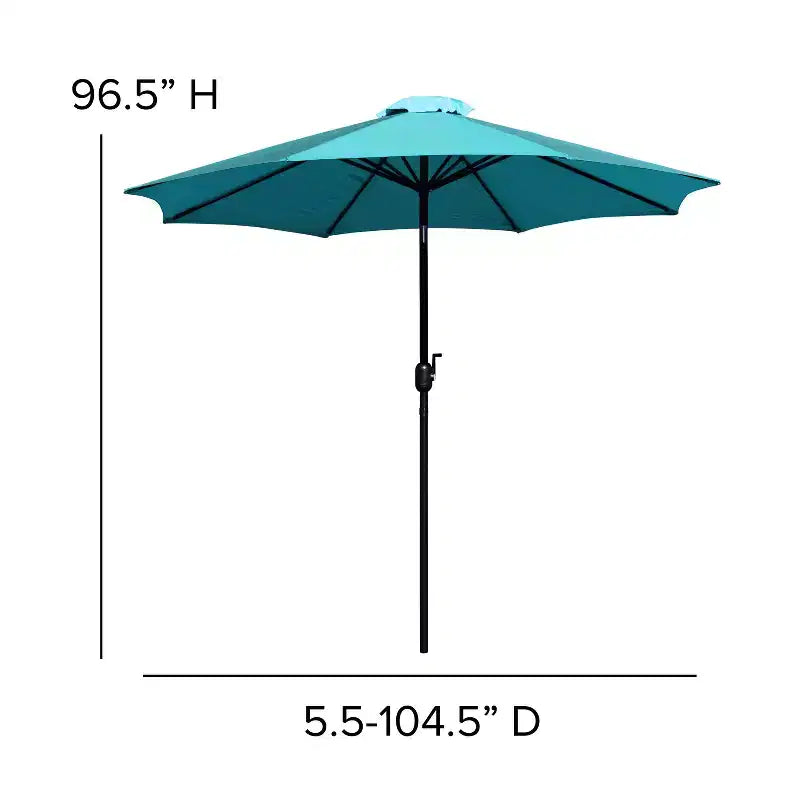 Merrick Lane - Tavolo da pranzo quadrato in finto teak da esterno con struttura in acciaio verniciato a polvere, ombrellone regolabile da 2,7 m e base