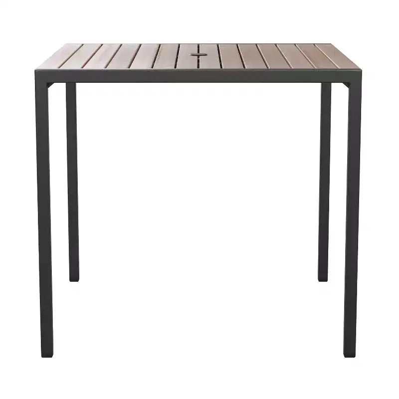 Merrick Lane - Tavolo da pranzo quadrato in finto teak da esterno con struttura in acciaio verniciato a polvere, ombrellone regolabile da 2,7 m e base