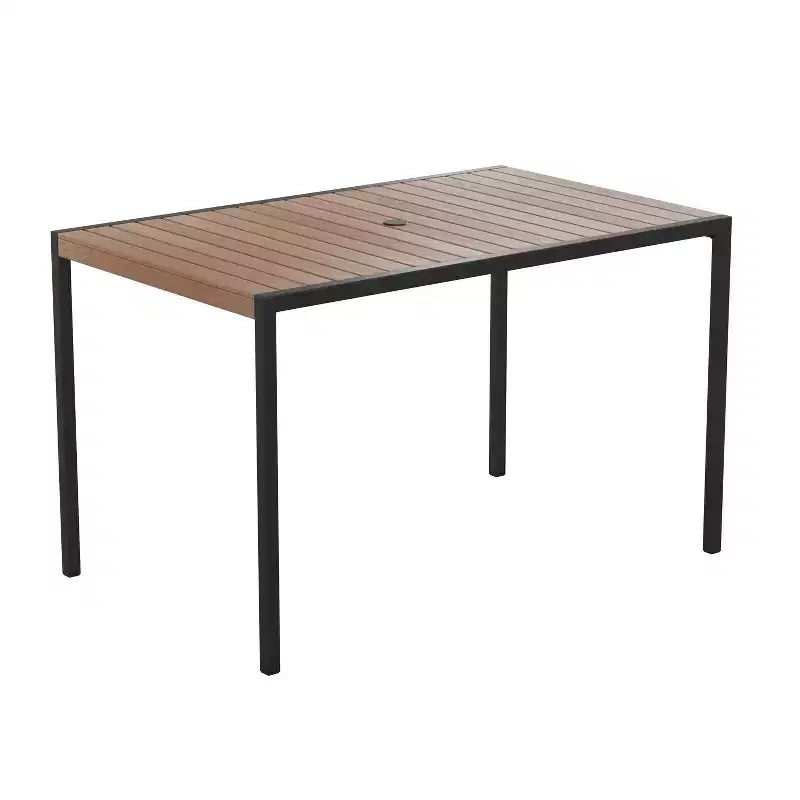 Merrick Lane 30 x 48 Outdoor Dining Table with Faux Teak Poly Slat Top and Powder Coated Steel Frame