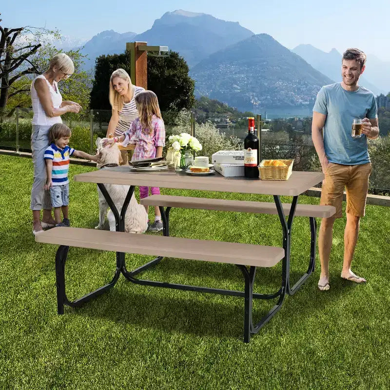 Costway Tavolo da Picnic con Panca Set da Esterno per Giardino, Patio, Feste, Resistente alle Intemperie, Nero/Bianco/Grigio/Marrone/Verde