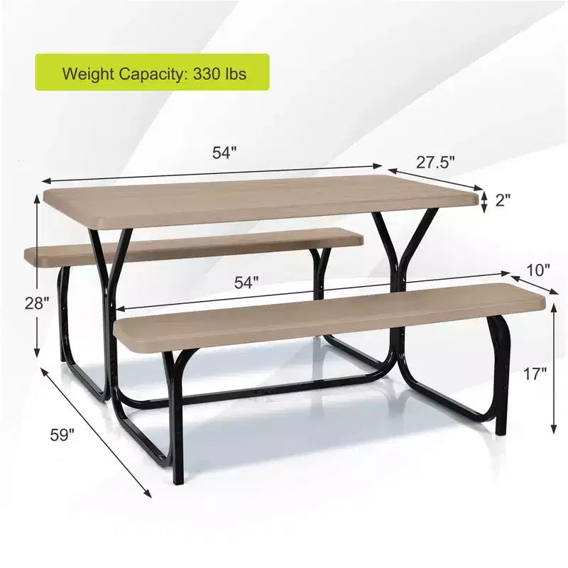 Costway Tavolo da Picnic con Panca Set da Esterno per Giardino, Patio, Feste, Resistente alle Intemperie, Nero/Bianco/Grigio/Marrone/Verde