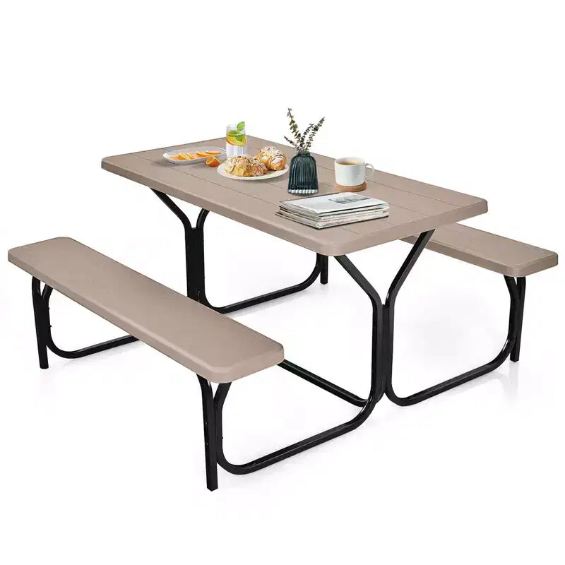 Costway Tavolo da Picnic con Panca Set da Esterno per Giardino, Patio, Feste, Resistente alle Intemperie, Nero/Bianco/Grigio/Marrone/Verde