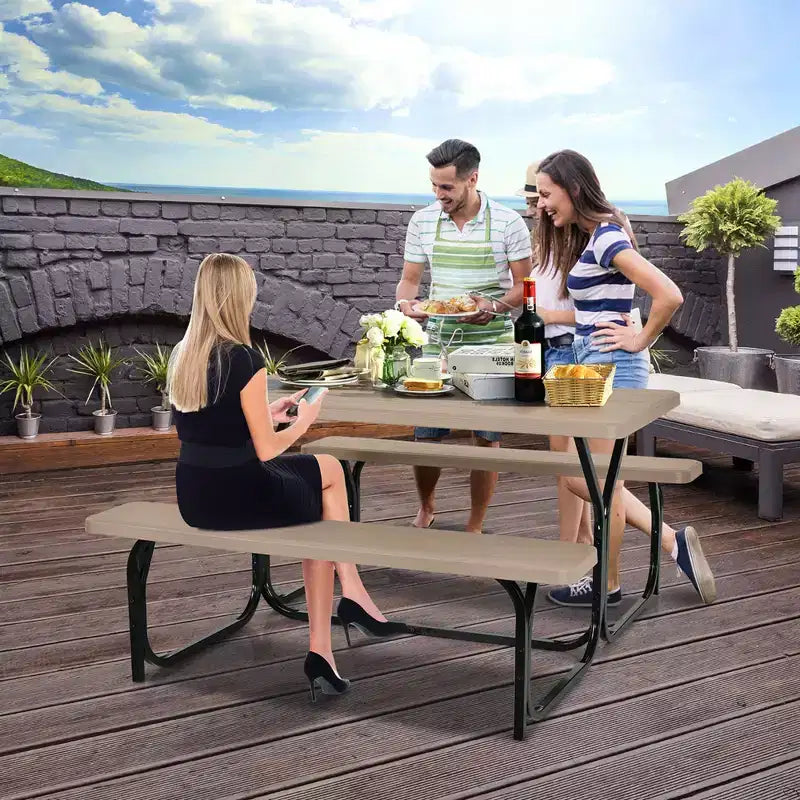 Costway Tavolo da Picnic con Panca Set da Esterno per Giardino, Patio, Feste, Resistente alle Intemperie, Nero/Bianco/Grigio/Marrone/Verde