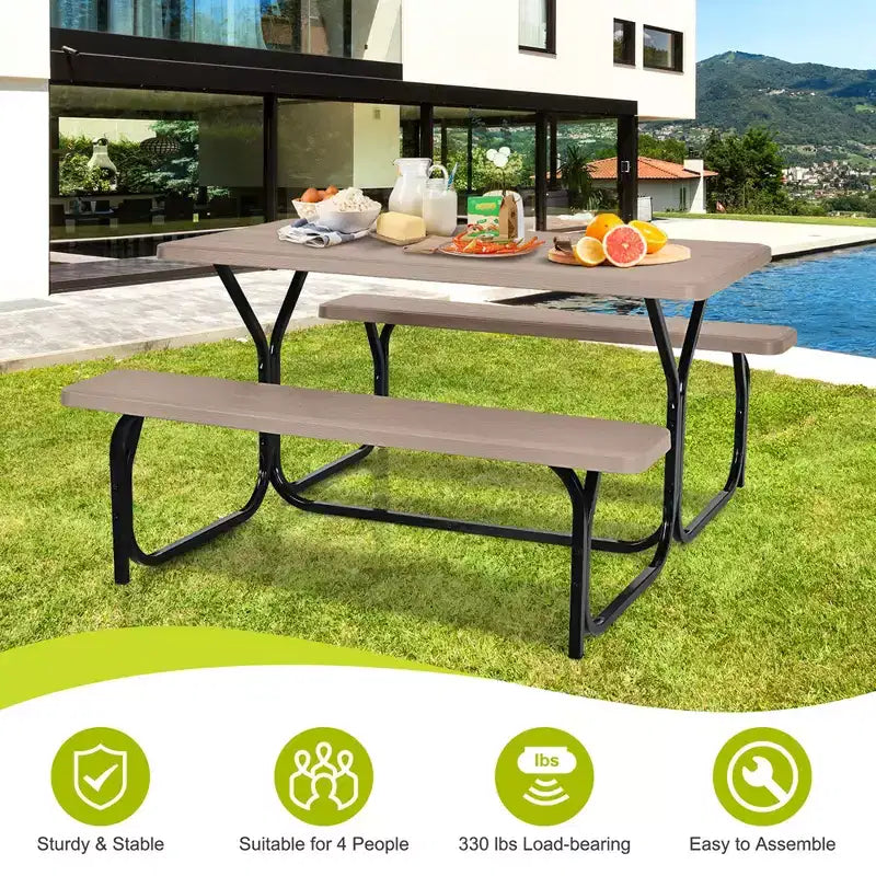 Costway Tavolo da Picnic con Panca Set da Esterno per Giardino, Patio, Feste, Resistente alle Intemperie, Nero/Bianco/Grigio/Marrone/Verde