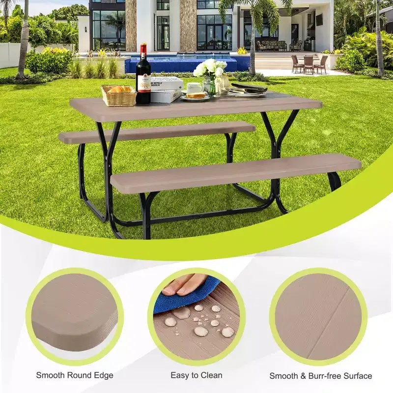 Costway Tavolo da Picnic con Panca Set da Esterno per Giardino, Patio, Feste, Resistente alle Intemperie, Nero/Bianco/Grigio/Marrone/Verde