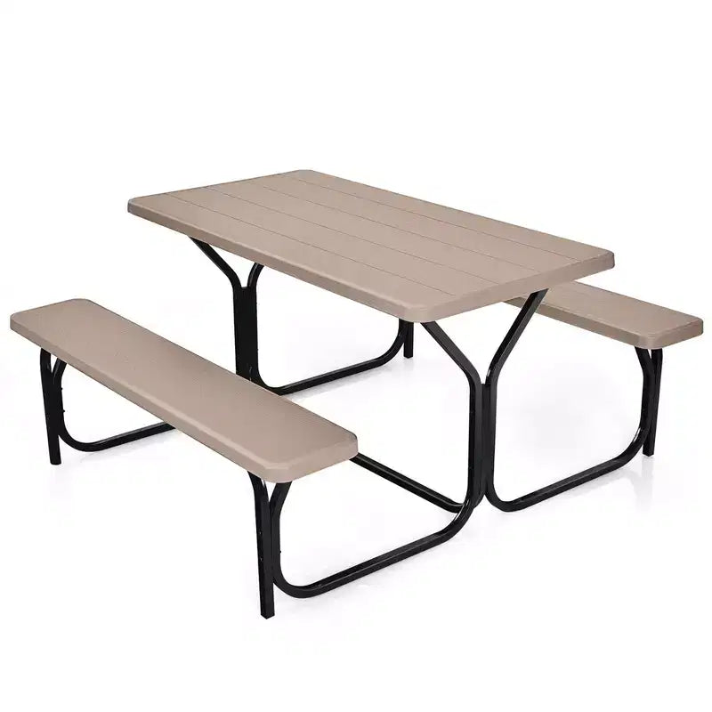 Costway Tavolo da Picnic con Panca Set da Esterno per Giardino, Patio, Feste, Resistente alle Intemperie, Nero/Bianco/Grigio/Marrone/Verde