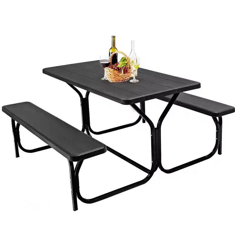 Costway Tavolo da Picnic con Panca Set da Esterno per Giardino, Patio, Feste, Resistente alle Intemperie, Nero/Bianco/Grigio/Marrone/Verde