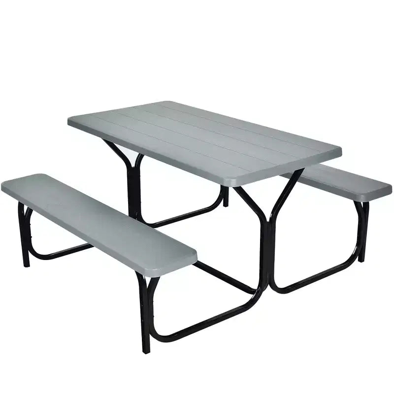 Costway Tavolo da Picnic con Panca Set da Esterno per Giardino, Patio, Feste, Resistente alle Intemperie, Nero/Bianco/Grigio/Marrone/Verde